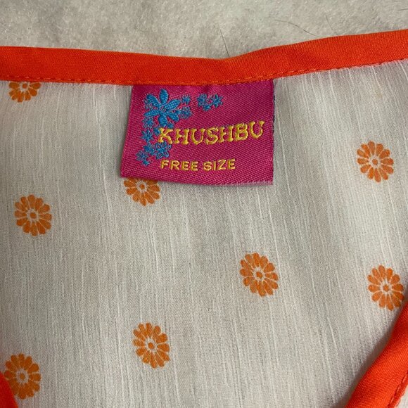 Khushbu orange and white short caftan coverup, one size - Picture 4 of 5
